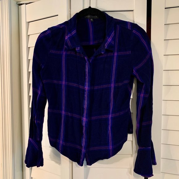 Sanctuary Blue-Purple Plaid Boyfriend Button Shirt - Picture 2 of 3